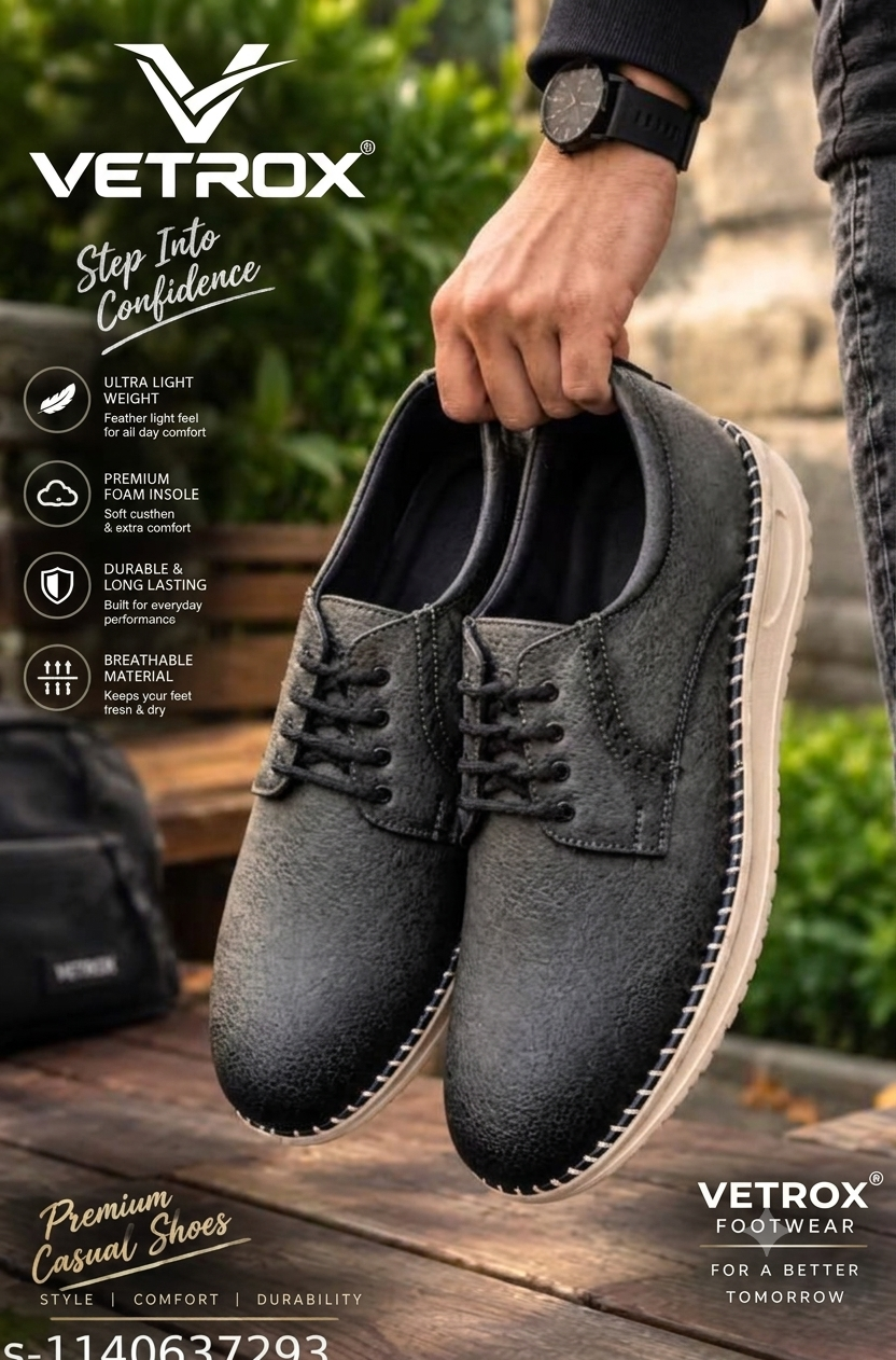 Vetrox Men's Stylish Black Casual Lace-Up Shoes with Textured Finish for Everyday Comfort