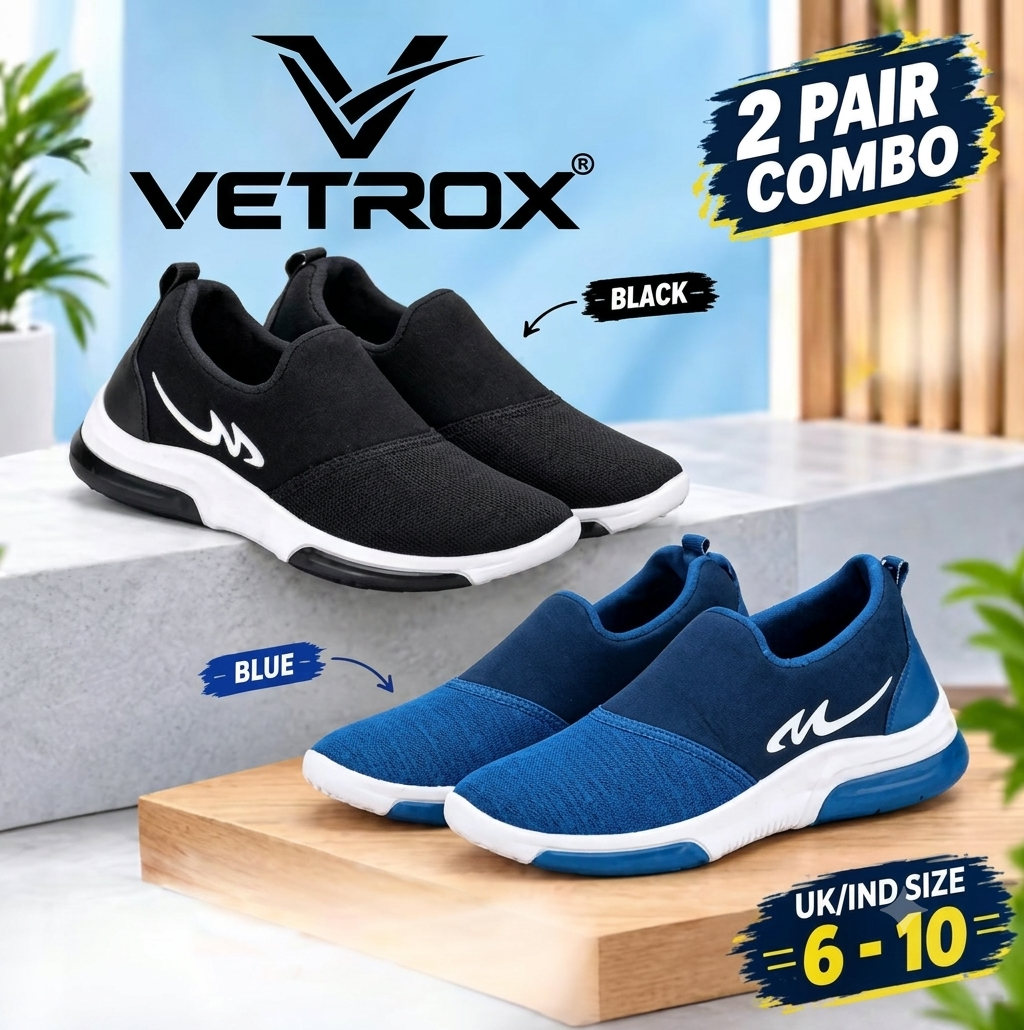 Trend Zone Men’s Blue & Black Lightweight Slip-On Casual Shoes | 2 Pair Combo Pack